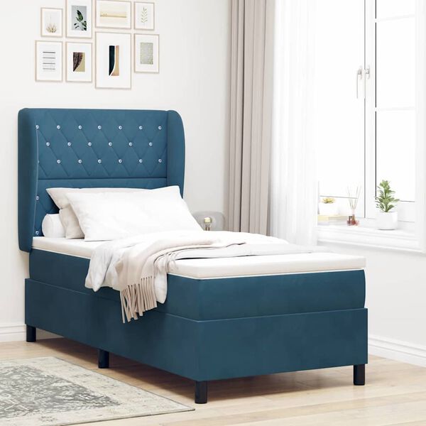 vidaXL Lit &agrave; ressorts avec matelas Bleu fonc&eacute; 200 x 90 cm Polyester