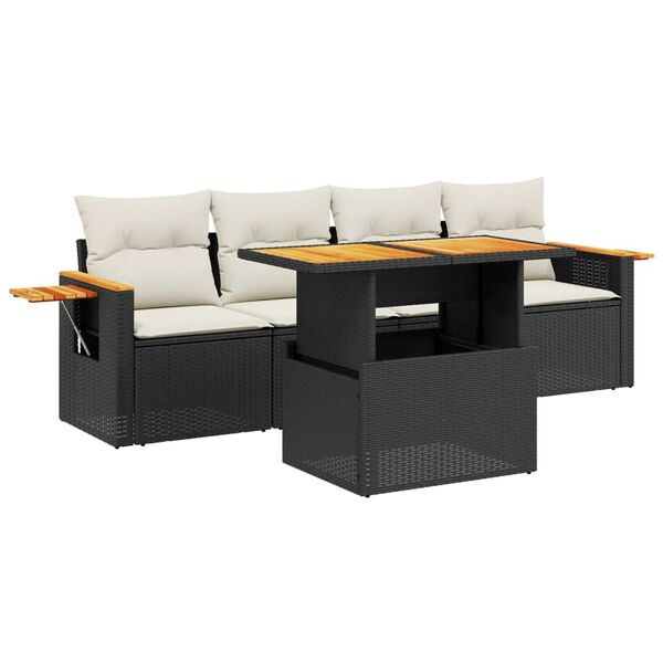vidaXL Salon de jardin 5 pcs avec coussins noir r&eacute;sine tress&eacute;e