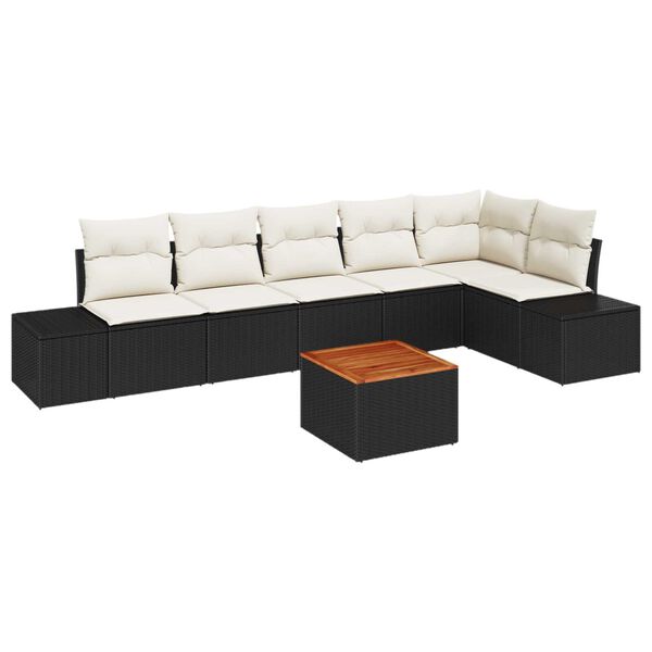 vidaXL Ensemble de canap&eacute; de jardin 7 pcs Noir et Cr&egrave;me polyrotin
