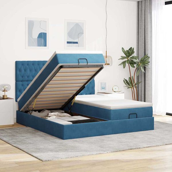 VidaXL Cadre de lit ottoman avec matelas bleu fonc&eacute; 180x200 cm velours