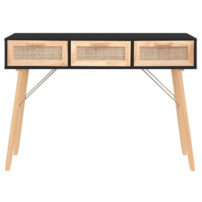 vidaXL Table console Noir 105x30x75 cm Bois massif pin /rotin naturel