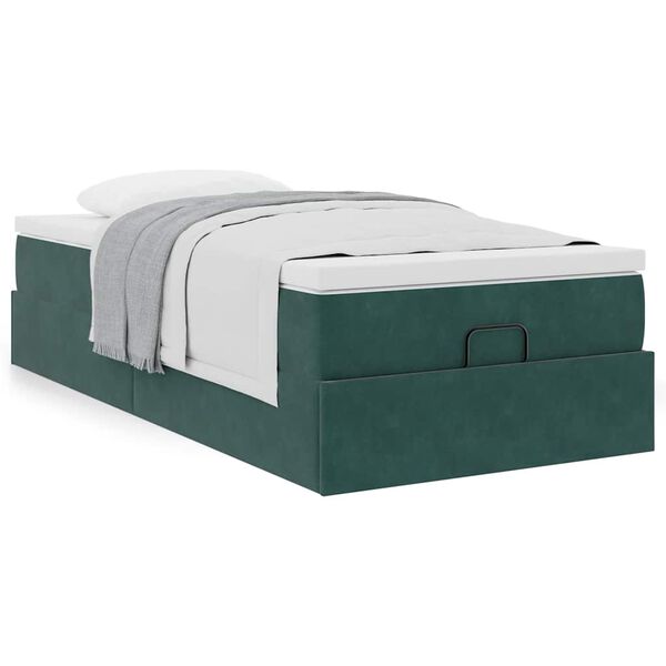 vidaXL Cadre de lit ottoman avec matelas vert fonc&eacute; 90x190 cm velours