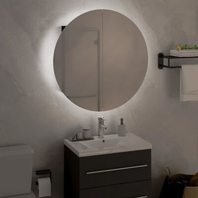 vidaXL Armoire de salle de bain miroir rond et LED Noir 47x47x17,5 cm