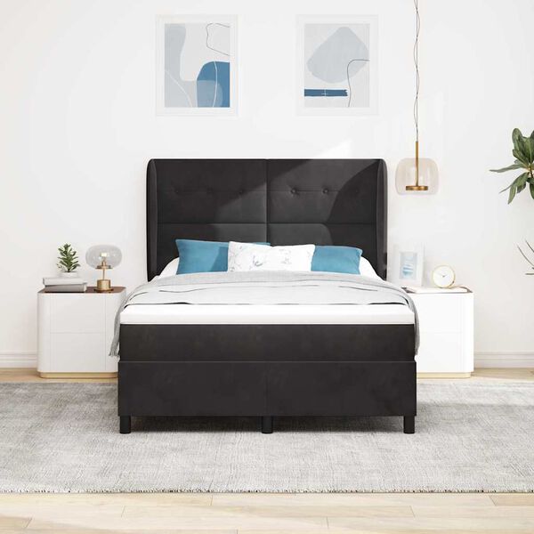 vidaXL Lit &agrave; ressorts avec matelas Noir 190 x 140 cm Polyester