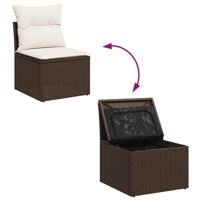 vidaXL Salon de jardin et coussins 11 pcs marron résine tressée