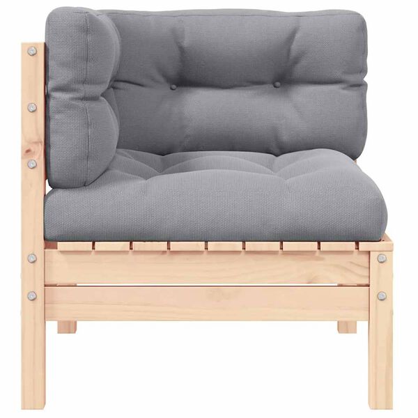 vidaXL Canap&eacute; d'angle de jardin avec coussins gris Bois de pin massif