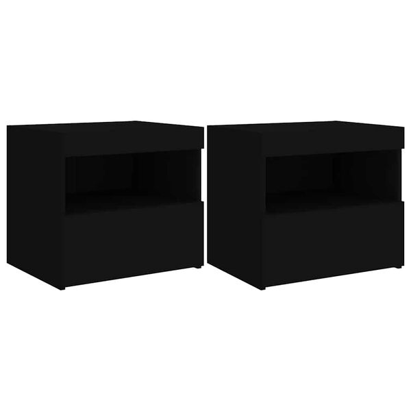 vidaXL Tables de chevet avec lumi&egrave;res LED 2 pcs noir 50x40x45 cm