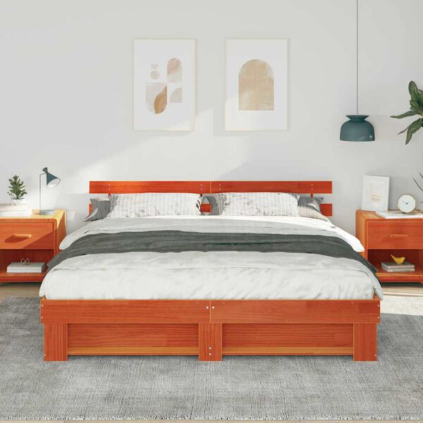 vidaXL Cadre de lit avec t&ecirc;te de lit Marron 180 x 200 cm Pin massif