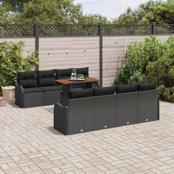 vidaXL Ensemble de canap&eacute; de jardin 9 pcs Noir Poly rotin