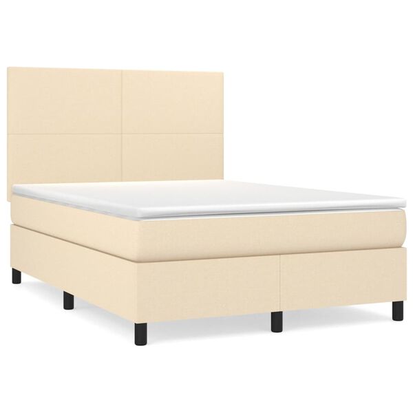 vidaXL Sommier &agrave; lattes de lit avec matelas Cr&egrave;me 140x200 cm Tissu