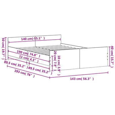 vidaXL Cadre de lit sans matelas chêne marron 140x190 cm