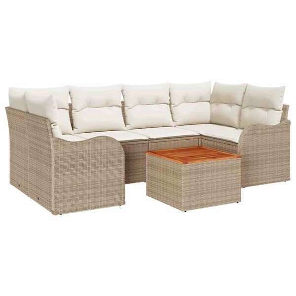 vidaXL Ensemble de canap&eacute; de jardin avec coussin 7 pcs Beige polyrotin