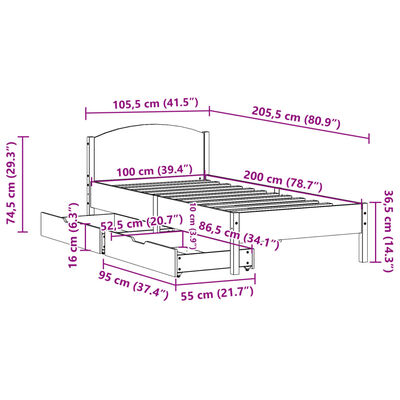 vidaXL Cadre de lit sans matelas blanc 100x200 cm bois de pin massif