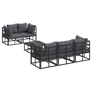 vidaXL Ensemble de canap&eacute; de jardin avec coussin 6 pcs Noir Acier