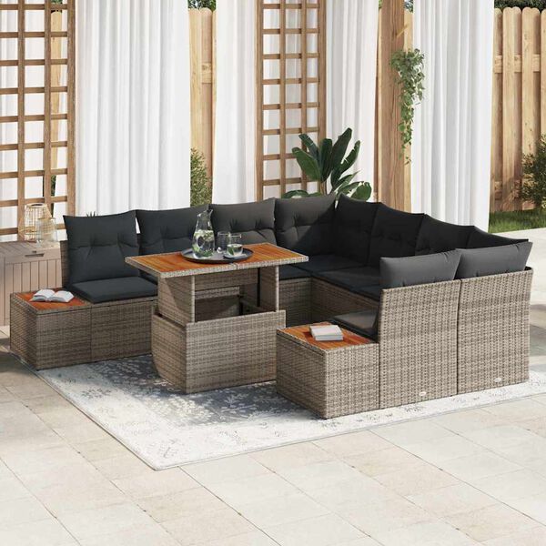 vidaXL Ensemble de salle à manger pour jardin 9 pcs Gris et marron
