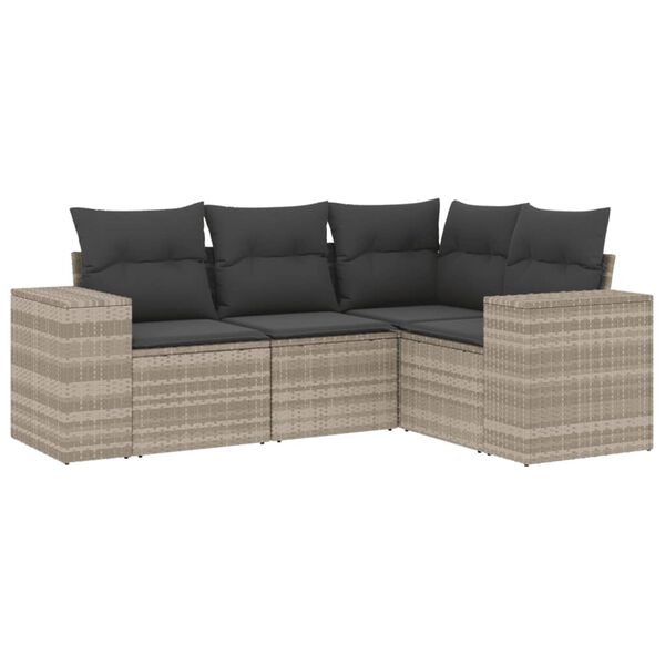vidaXL Salon de jardin 4 pcs avec coussins gris clair r&eacute;sine tress&eacute;e