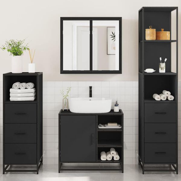 vidaXL Ensemble de meubles salle de bain 4 pcs noir bois d'ing&eacute;nierie