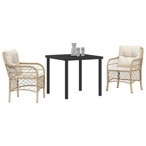 vidaXL Ensemble de salle &agrave; manger pour jardin 3 pcs Beige polyrotin