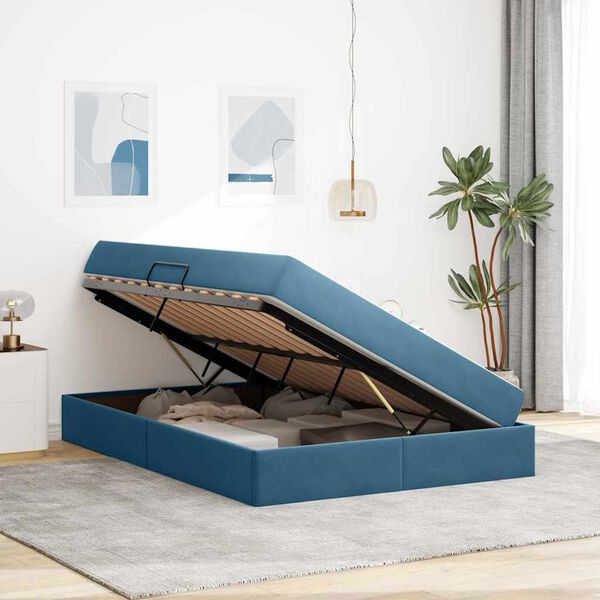 vidaXL Lit avec rangement et matelas Bleu fonc&eacute; 140 x 200 cm Velours