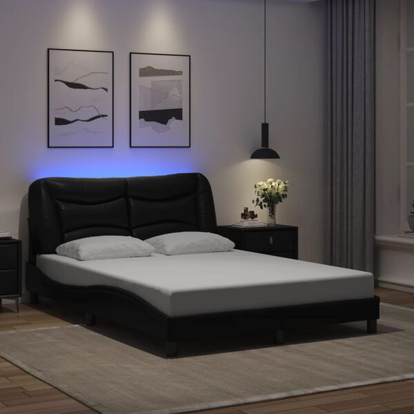 vidaXL Cadre de lit avec LED sans matelas Hvar noir 140x190 cm