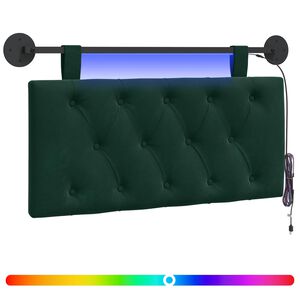 vidaXL T&ecirc;te de lit suspendue Avec lumi&egrave;re LED Vert fonc&eacute; Velours