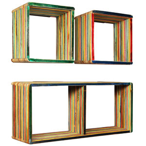 vidaXL Jeu d'&eacute;tag&egrave;re murale 3 pcs Teck massif recycl&eacute; Multicolore