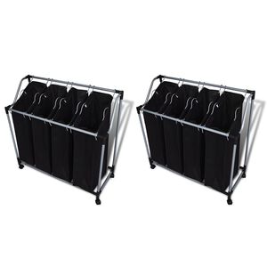 vidaXL Trieuses &agrave; linge avec sacs 2 pcs Noir et Gris