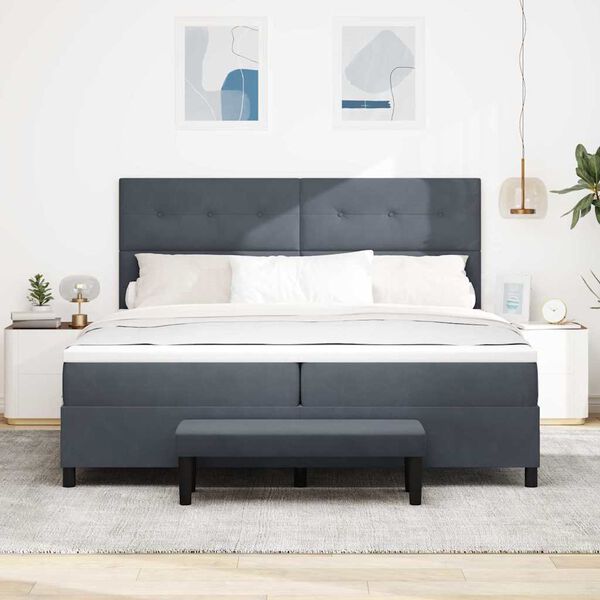 vidaXL Lit &agrave; ressorts avec matelas Gris fonc&eacute; 200 x 200 cm Velours