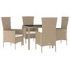 vidaXL Ensemble &agrave; manger de jardin avec coussins 5pcs Beige poly rotin