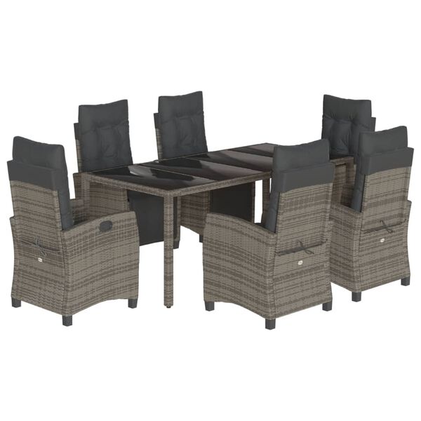 vidaXL Ensemble &agrave; manger de jardin et coussins 7 pcs gris rotin
