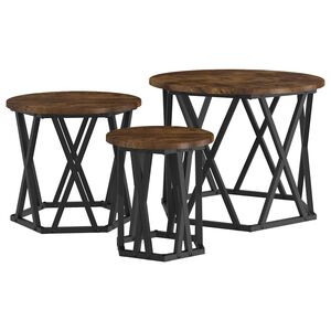 vidaXL Table d'appoint empilable 3 pc Ch&ecirc;ne fum&eacute; 53 x 53 x 40 cm