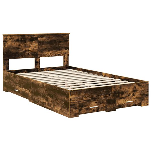 vidaXL Cadre de lit Ch&ecirc;ne fum&eacute; 135 x 190 cm Bois d'ing&eacute;nierie