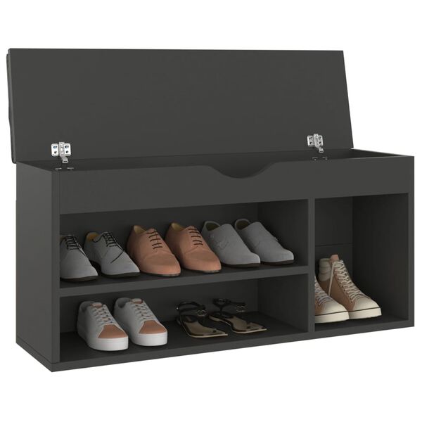 vidaXL Banc &agrave; chaussures et coussin Gris 104x30x49cm Bois d'ing&eacute;nierie