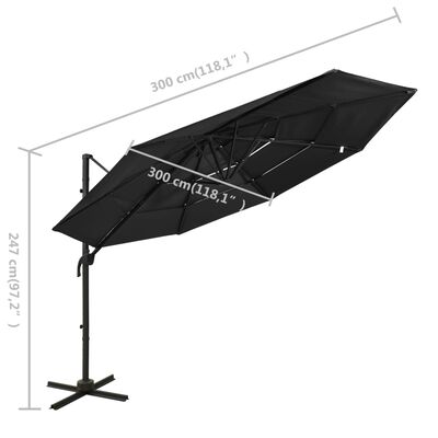 vidaXL Parasol de jardin à 4 niveaux avec mât en aluminium noir 3x3 m