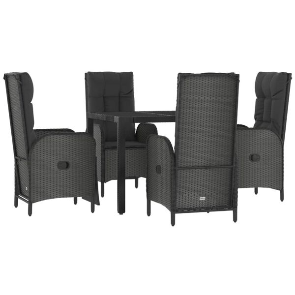 vidaXL Ensemble &agrave; manger de jardin coussins 5pcs Noir R&eacute;sine tress&eacute;e