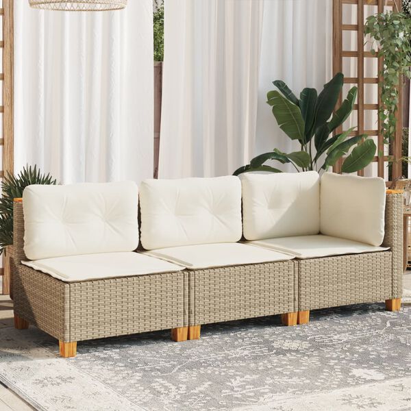 vidaXL Canap&eacute; de jardin avec coussins 3 places beige r&eacute;sine tress&eacute;e