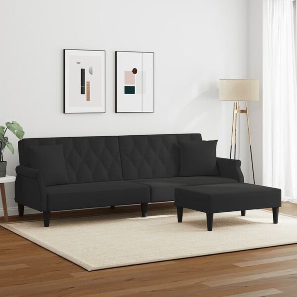 vidaXL Canap&eacute;-lit &agrave; 2 places et oreillers et repose-pied noir velours