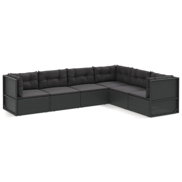 vidaXL Salon de jardin 6 pcs avec coussins Noir R&eacute;sine tress&eacute;e