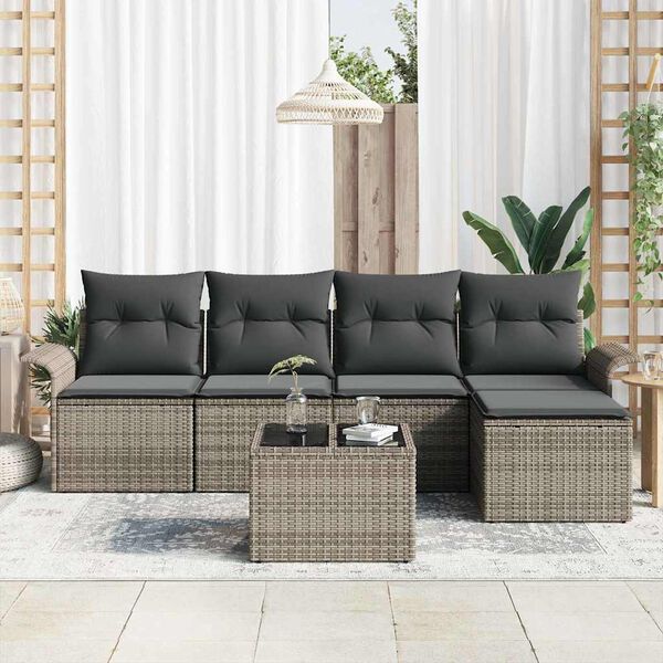 vidaXL Ensemble de canap&eacute; de jardin avec coussin 6 pcs Gris polyrotin