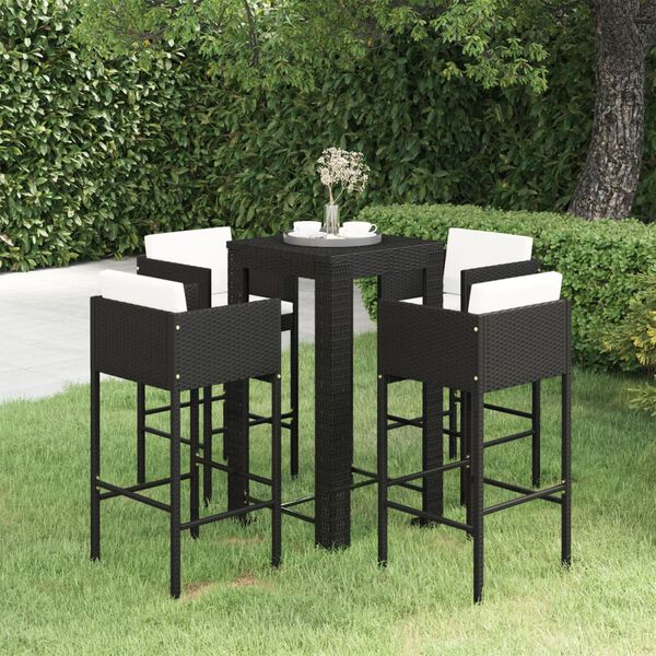 vidaXL Ensemble de bar de jardin 5 pcs et coussins Résine tressée Noir