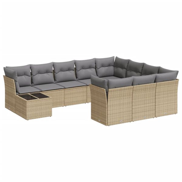 vidaXL Salon de jardin 11 pcs avec coussins beige r&eacute;sine tress&eacute;e