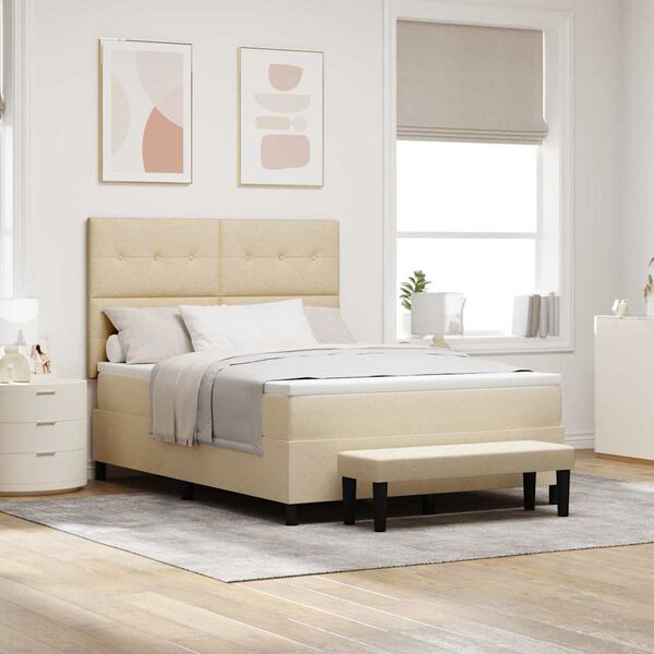 vidaXL Lit &agrave; ressorts avec matelas Cr&egrave;me 140 x 200 cm tissu