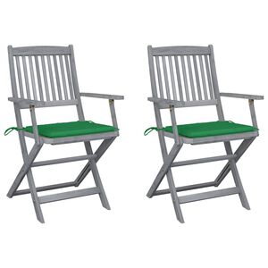vidaXL Chaises pliantes (lot de 2) avec coussins, en bois d'acacia massif