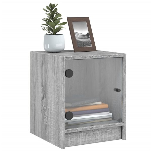 vidaXL Table de chevet avec porte en verre sonoma gris 35x37x42 cm