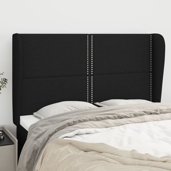 vidaXL T&ecirc;te de lit avec oreilles Noir 147x23x118/128 cm Tissu