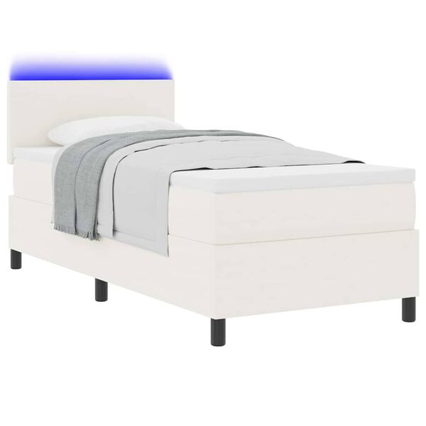 vidaXL Lit &agrave; ressort LED avec t&ecirc;te de lit Cr&egrave;me et Blanc 100 x 200 cm