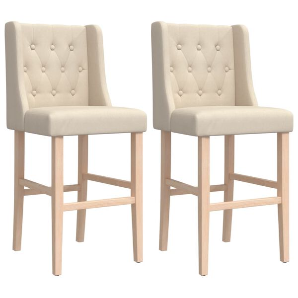 vidaXL Chaises de bar lot de 2 bois massif d'h&eacute;v&eacute;a et tissu