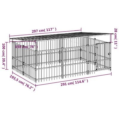 vidaXL Chenil d'extérieur avec toit pour chiens Acier 5,63 m²