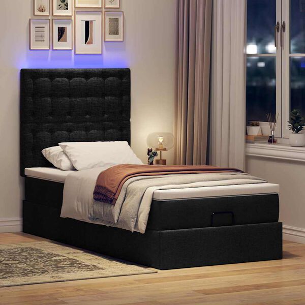 vidaXL Cadre de lit ottoman avec matelas noir 90x190 cm tissu