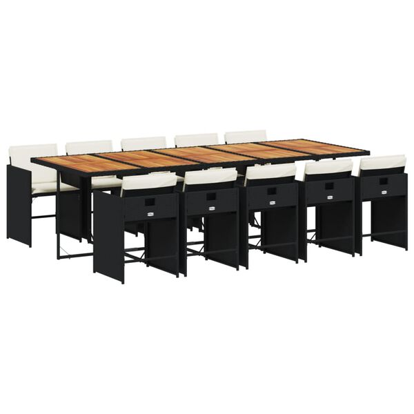 vidaXL Ensemble &agrave; manger de jardin 11 pcs coussins noir r&eacute;sine tress&eacute;e